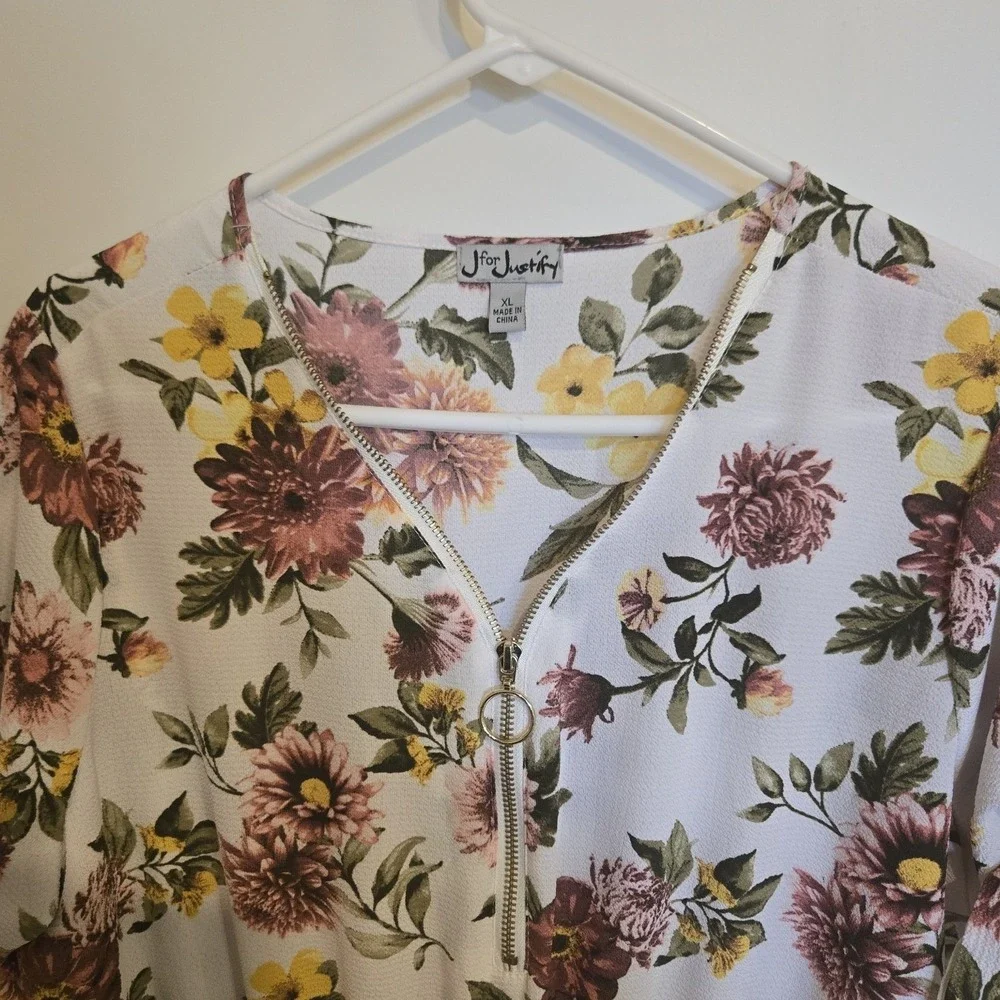 NWT J Is For Justify‎ Dress Womans XL Floral Zipper Mini Feminine Drawstring